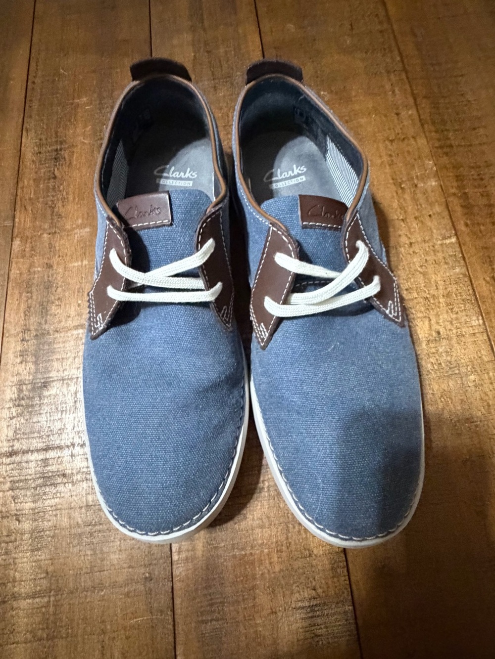 Clarks Men’s Blue Canvas Boat Shoes with Brown Trim
